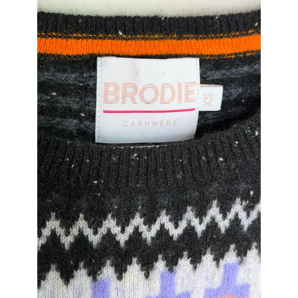 Brodie Cashmere Electric Fairisle Mini Sweater Tinder/Orange/Lavender Womens XS - Picture 4 of 9
